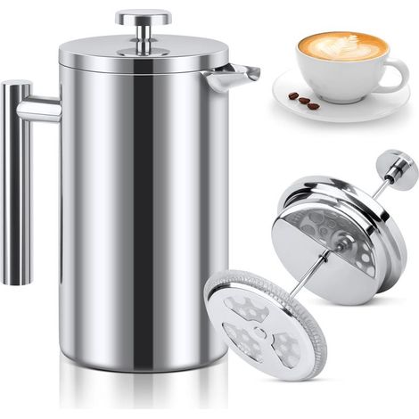Cafetiere a Piston, 1000ml French Press en Acier Inoxydable, Double Paroi Isolée, Cafetière à Piston pour la maison, le camping et le bureau (1/5)