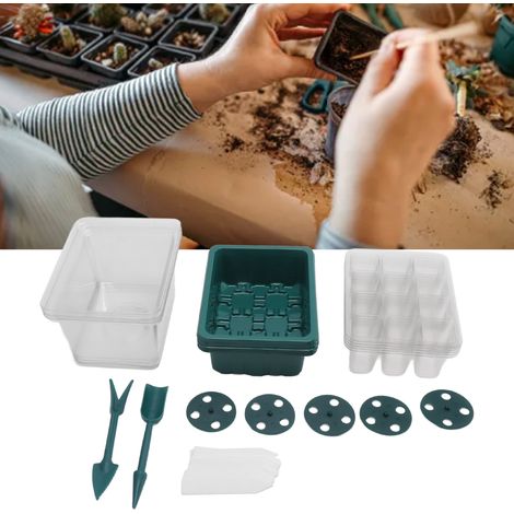 Plateau de semis à 12 compartiments avec couvercle haut pour plantes succulentes, fabriqué en plastique transparent épais. (1/5)