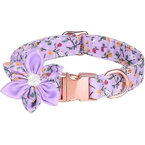 Halsband für Hündinnen mit Blumenmuster, abnehmbarer Blume, lila Haustierhalsband Größe L.