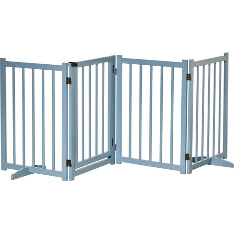 Cancellino Pieghevole per Cani Taglia Piccola e Media 237,5x36x80 cm con 4 Pannelli in Legno di Pino Blu Grigio (1/5)