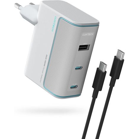 Caricabatterie da parete Cuktech AD1003EU da 100 W GaN con 2 porte USB-C + USB-A e cavo - Bianco (1/5)