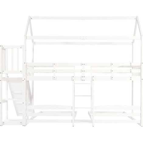Kinder-Etagenbett 90x200 cm mit Rutsche, spielerischem Dach, Holz und MDF, weiß, MODENUIT (1/5)
