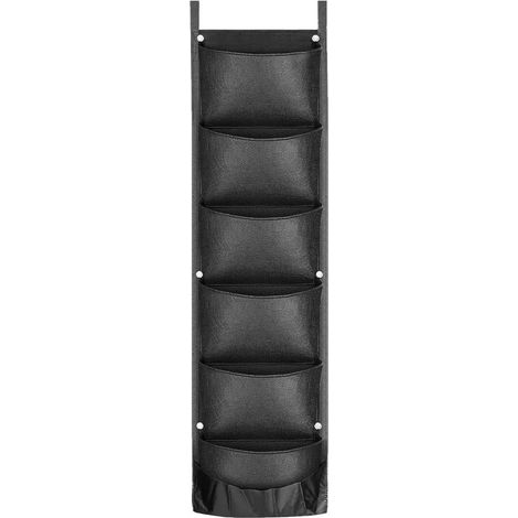 Jardin vertical mural 104 x 25 cm avec 6 compartiments, jardinière suspendue imperméable en feutre, support pour plantes et herbes aromatiques, balcon et extérieur, noir (1/5)