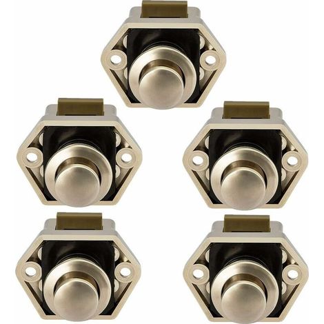 Serrure à bouton-poussoir pour camping-car, caravane, ferme-porte d'armoire, lot de 5 (nickel) (1/5)