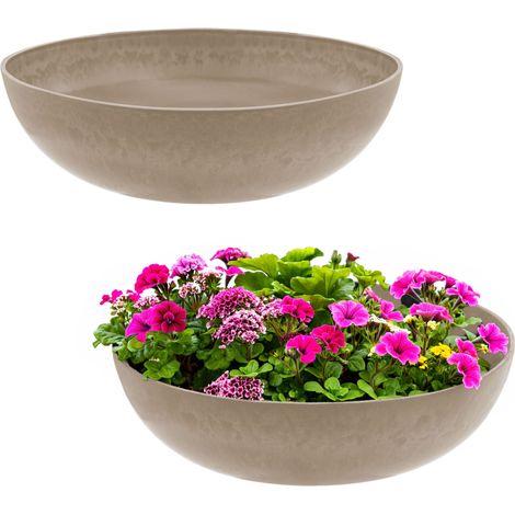 Kunststoff Pflanzschale massiv Stein Optik 30 cm sand - 2er Set - Premium Blumenschale marmoriert für Außen und Innen