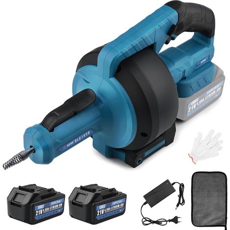 Furet Déboucheur de Canalisation Électrique Sans Fil 18V(MAX 21V), Spirale 7,6m, Pour Tuyaux Ø16-85mm, Rotation Avant/Arrière, Batteries Incluses, Outil de nettoyage de tuyaux professionnel (1/5)