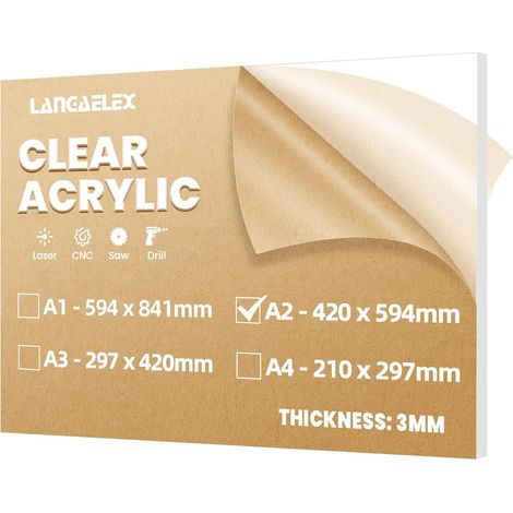 Plaque Acrylique Coulé A2 3mm pour Remplacement Verre  420 x 594 mm Feuille Plastique Transparente Découpe sur Mesure pour Découpe Laser, Panneau Mariage, Vitrine, Enseigne (1/5)