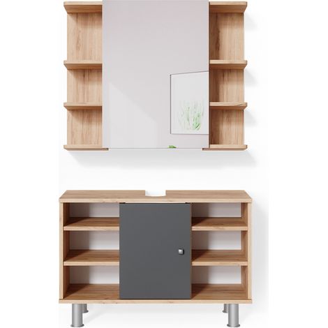 Badmöbel-Set Fynn, Goldkraft Eiche, 2 Teile, Unterschrank 80 cm, Vicco