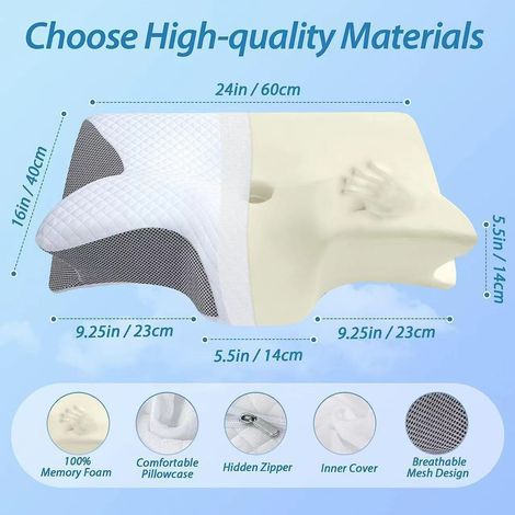 Oreiller papillon pour la nuque, oreiller de sommeil, oreiller à mémoire de forme à récupération lente, oreiller sans pression pour les cervicales-AquaForge (1/5)