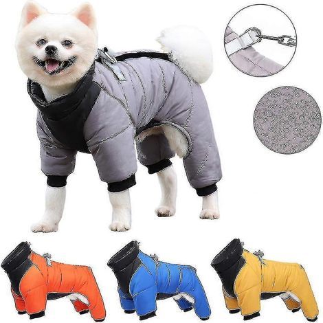 Vêtements d'hiver pour chiens : manteau imperméable avec anneau en D, vêtement chaud pour chiens de taille moyenne, veste pour chiot, manteau pour chien, combinaison à quatre pattes-HOOK LOOP Orange-X (1/5)