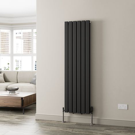 Black Flat Panel Designer Radiator Vertical Horizontal 1600 x 456mm Double Panel