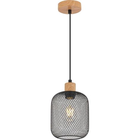 Suspension décorative 1xE27 23W IP20 – Noir et bois (1/4)