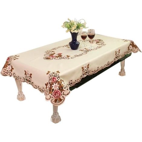 Nappe de table basse brodée en motif pastoral de style européen pour décoration de mariage, de jardin et de maison, 60x120cm (1/4)