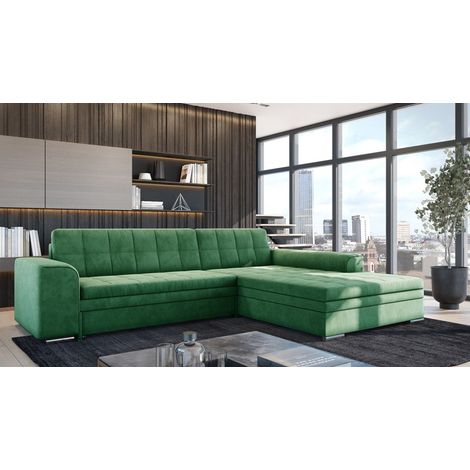 Ecksofa Schlafsofa Sofa LUSAKA in Stoff Fresh Grün Ottomane Rechts