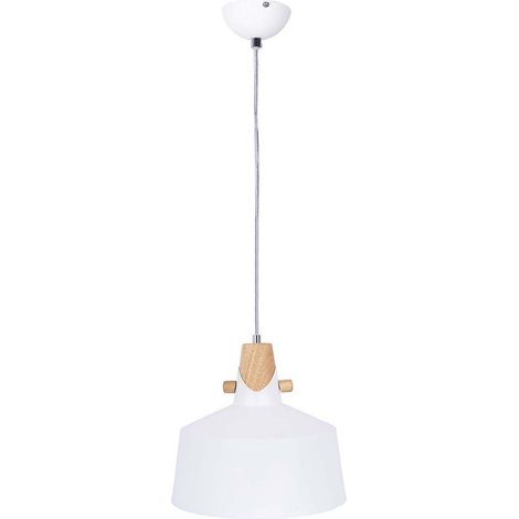 Hängelampe Pendelleuchte Deckenlampe Wohnzimmer weiß matt Holzoptik D 28 cm