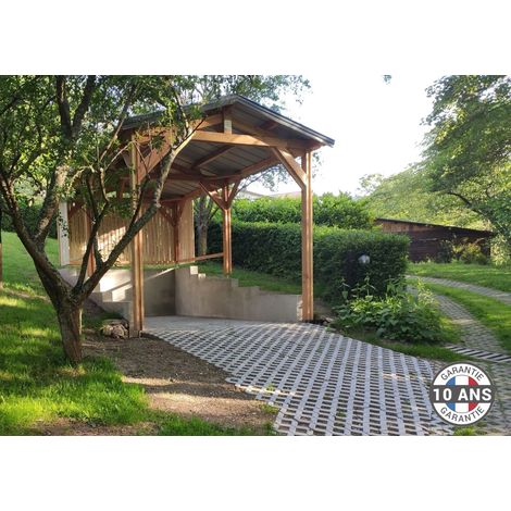 Carport bois Douglas 21 m² double pente abri camping-car bateau extérieur garantie 10 ans