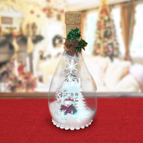 TrAdE Shop Traesio - Bottiglia In Vetro Con Scenario Innevato E Personaggio Natalizio Con Luce 23 Cm - (1/2)