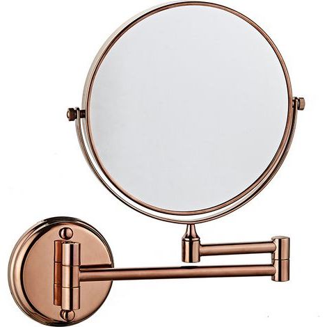 Miroir de courtoisie mural double face pliable rotatif 3X miroir grossissant 6 pouces pour salle de bain toilette chambre à coucher, or rose (1/5)