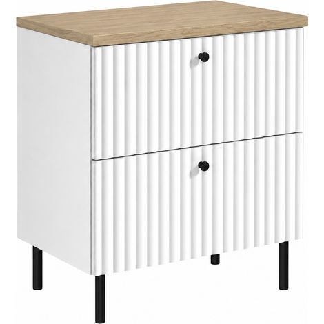Mobile da bagno a terra con piano 60, bianco + piano rovere chiaro, maniglie in tre colori, piedini neri, 60 x 44,4 x 73,6 cm (1/5)