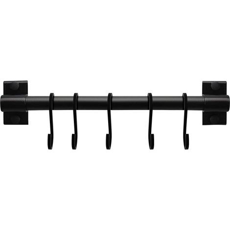 Barre de rangement murale en aluminium de 30 cm pour ustensiles de cuisine, avec 5 crochets amovibles et support multifonctionnel. (1/5)