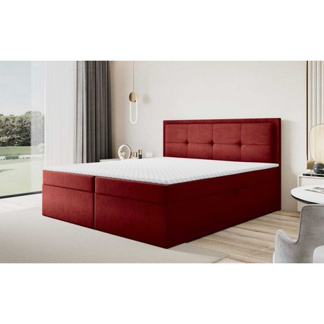 Boxspringbett Schlafzimmerbett DEGNA 140x220cm Stoff Gerra Bordeauxrot (1/4)