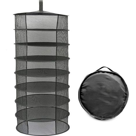 (8 Couches) Séchoir à Herbes, Filet de Séchage pour Plantes Suspendues, Plateaux en Filet Pliable Noir de 2 Pieds sans Fermeture à Glissière