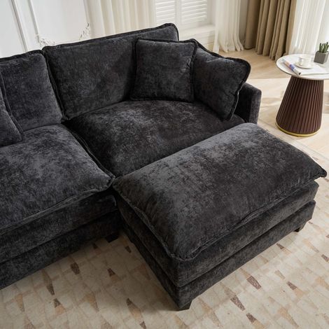 Accoudoirs Cloud pour canapé sectionnel moderne,tissu chenille respirant. Coussin double rembourré confortable,couleur noire DE501EBK. (1/4)