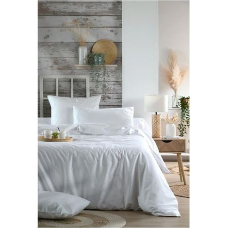 1 Taie d'oreiller percale de coton uni 50 x 70 cm Elysee blanc (1/3)