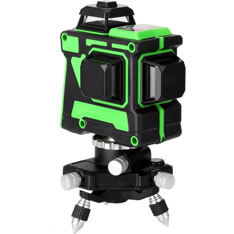 Kit de niveau laser 3D à 12 lignes, comprenant un niveau, un trépied, une plaque de fer, un bloc d'alimentation, un sac de transport, un manuel d'instructions et une perche télescopique. (Vert) (1/5)