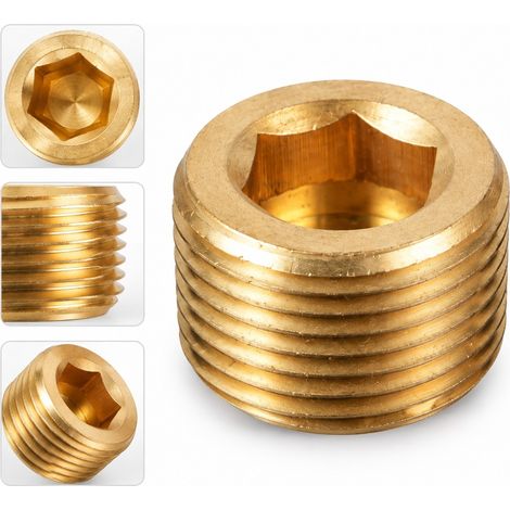 Lot de 10 Bouchons Hexagonaux Males en Laiton PT1/2 (1/2 Pouce) 14 Pas Filetage pour Tuyauterie d'Eau et Circuit Pneumatique (1/5)