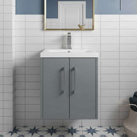 Hudson Reed Juno Wall Hung 2-Door Vanity Unit with Basin 3 500mm Wide - Coastal Grey (1/5)