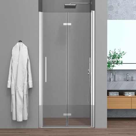 Porta doccia a soffietto per nicchia 75 cm in vetro temperato trasparente con profili cromo Neos