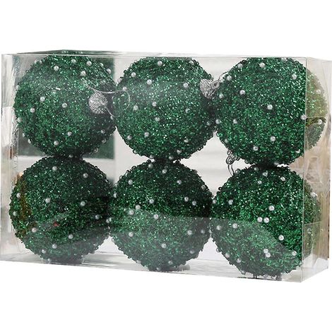 Ensemble de 6 boules décoratives pour sapin de Noël, avec cordelette de suspension, décoration de Noël à suspendre (vert, 24 cm x 16 cm x 8 cm) (1/3)
