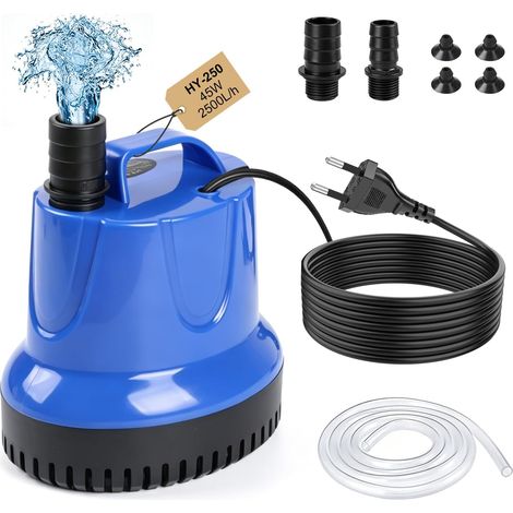 Pompe Aquarium Immergée 45W 2500L/H, Mini Pompe a Eau Vide Cave, pour Eaux Chargées, Bassin Exterieur, Piscine, Relevage – Bleu (1/5)