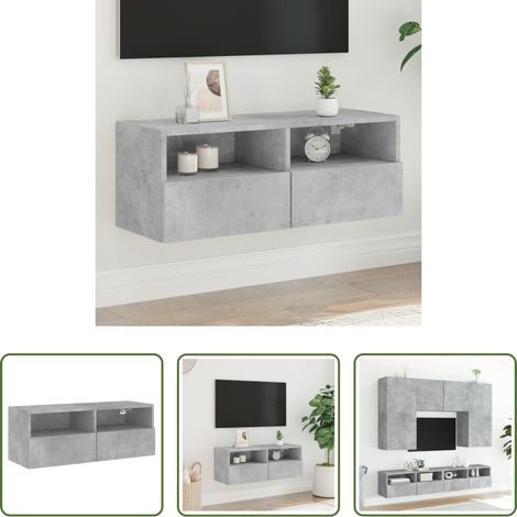 Armoire tv murale - Meuble TV mural gris béton 80x30x30 cm bois d'ingénierie (1/5)
