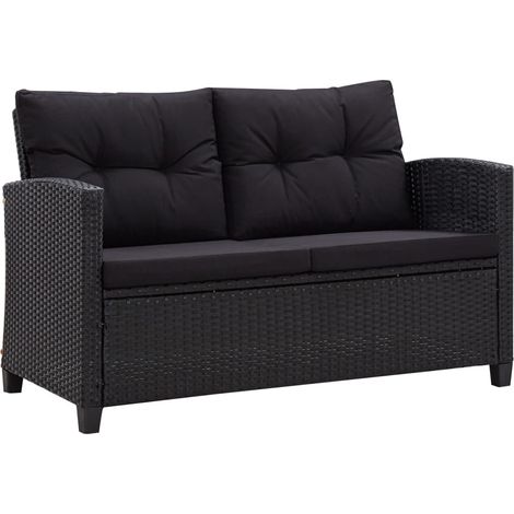 vidaXL Divano da Giardino 2 Posti con Cuscini Nero 124 cm Polyrattan (1/5)