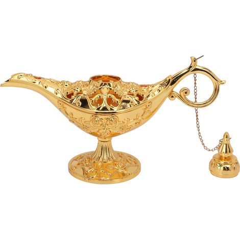 Vintage-Goldene Wunderlampe aus Zinklegierung mit geprägten Blumen, hohle Dschinnlampe für Schlafzimmer oder Büro, 22 cm (1/5)