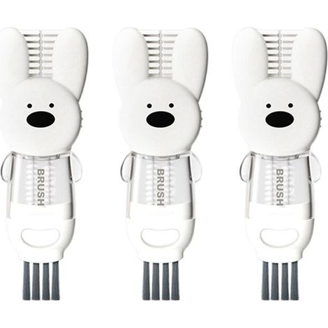 Cepillo de limpieza multifuncional 3 en 1 de 3 piezas para tapas de biberones, cepillo ranurado para el borde de la tetina, cepillo blanco. (1/4)