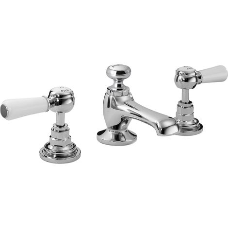 Old London Topaz White Lever Chrome 3 Tap Hole Basin Mixer Tap with Hex Collar - BC307HL (1/2)
