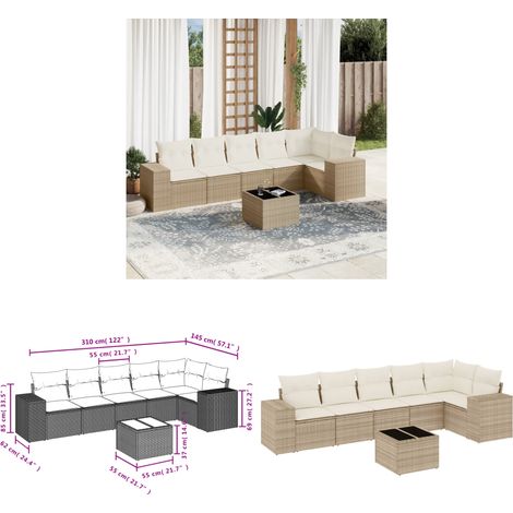 7-tlg. Garten-Sofagarnitur mit Kissen Beige Poly Rattan - Gartenmöbel Set - PE-Rattan Möbel - Outdoor Lounge - Esstisch - Sofasatz - Home & Living (1/3)