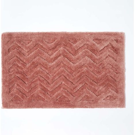 HOMESCAPES Tapis de bain antidérapant zigzag en relief en 100% Microfibre Rose, 50 x 80 cm