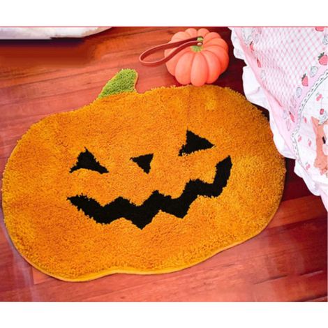 Livraison Rapide Tapis de Bain Halloween 60x70 cm Motif Fantôme et Citrouille Orange Microfibre Doux Absorbant Antidérapant Décoration Salle de Bain (1/4)