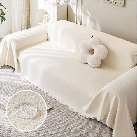 180x130cm Plaid Canape Grande Taille Crème, Impermeable Chat Anti Griffe Couverture Canape Universelle 1 2 Places Angle Décorative Housse de Canapé (1/5)