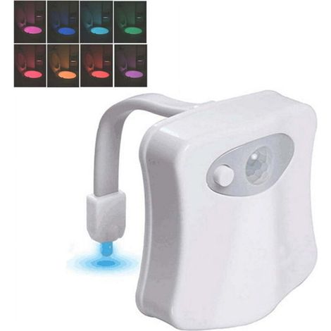 Lampe de Toilette, Veilleuse LED pour WC Salle de Bain Capteur Détecteur PIR 8 Changement de Couleurs éclairage (seulement s'active dans l'obscurité)
