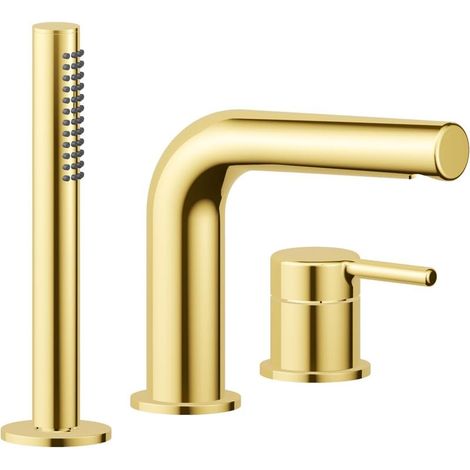 ECOLAM 3 Loch Wannenarmatur PI Gold glänzend Wannenrandarmatur Mischbatterie Handbrause Messing (1/5)