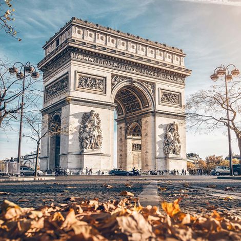 Tableau Paris Arc de Triomphe | Tableau moderne gris & bleu | Tableau sur toile idéal pour déco salon chambre adulte & couloir - 0,5 x 0,5 m (1/2)