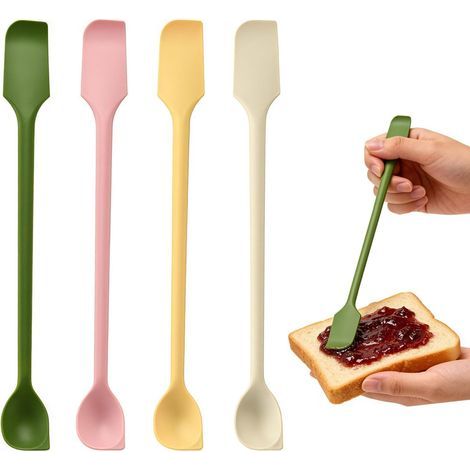 Lot de 4 Mini Spatules en Silicone, Grattoir de Cuisine Double Face pour Flacons Étroits, Confiture, Soins de Beauté, Crèmes, Spatules en Silicone Réutilisables, Idéal pour Récipients (1/5)