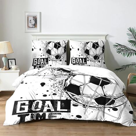 Housses de Couettes Football Enfant 200x200cm,Parure de Lit Sport Football Motif pour- Housses en Microfibre lavables en machineavec Fermeture Éclair et 2 Taies d'oreiller 65x65cm (F2x200) - 200x200 (1/5)