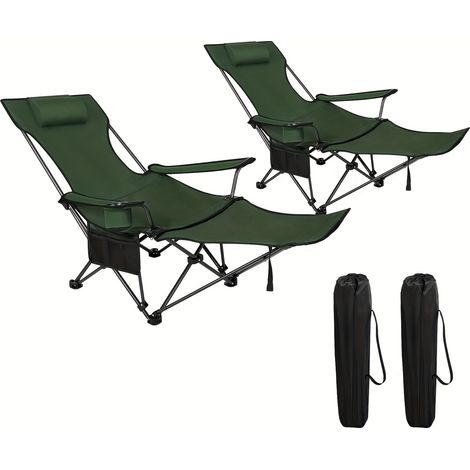 Chaise Longue Pliable – Dossier Réglable/Détachable, Repose-Pieds. Porte-Gobelet, Sac Inclus. Modèle (Vert 2 pcs). (1/5)