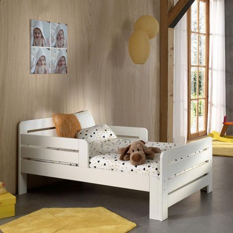 Paris Prix – Lit évolutif blanc 90x140cm avec matelas enfant Jumper – Bois massif scandinave – Finition laquée – À partir de 4 ans (1/5)